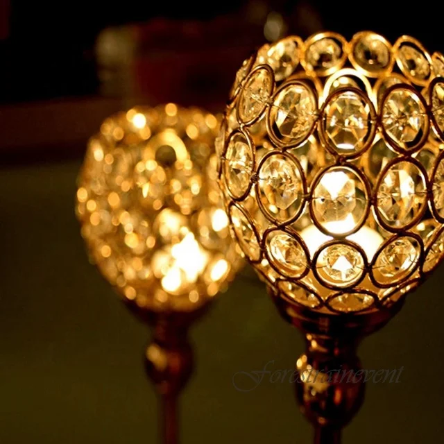 Wedding Decoration Table Centerpiece Flower Ball Crystal Candle Holder Golden Candlestick Pillar Metal India Wedding Centerpiece