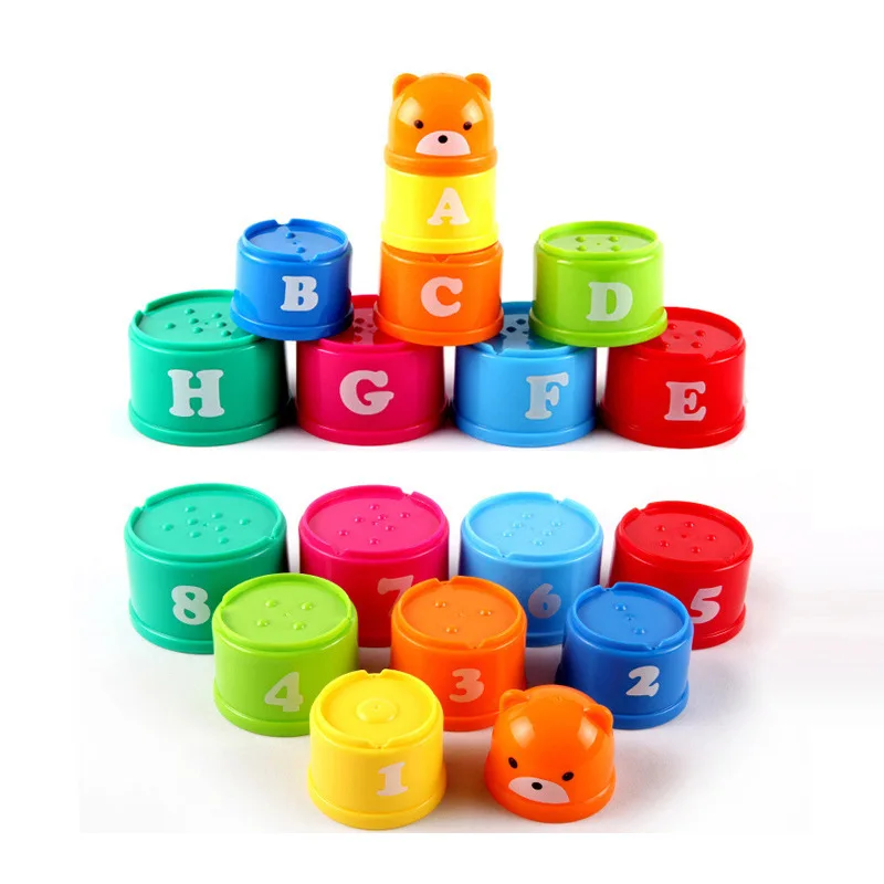 Educational Numbers Letters Folding Stack Cup Tower Baby Toys Jenpa toy building blocks toy for kids