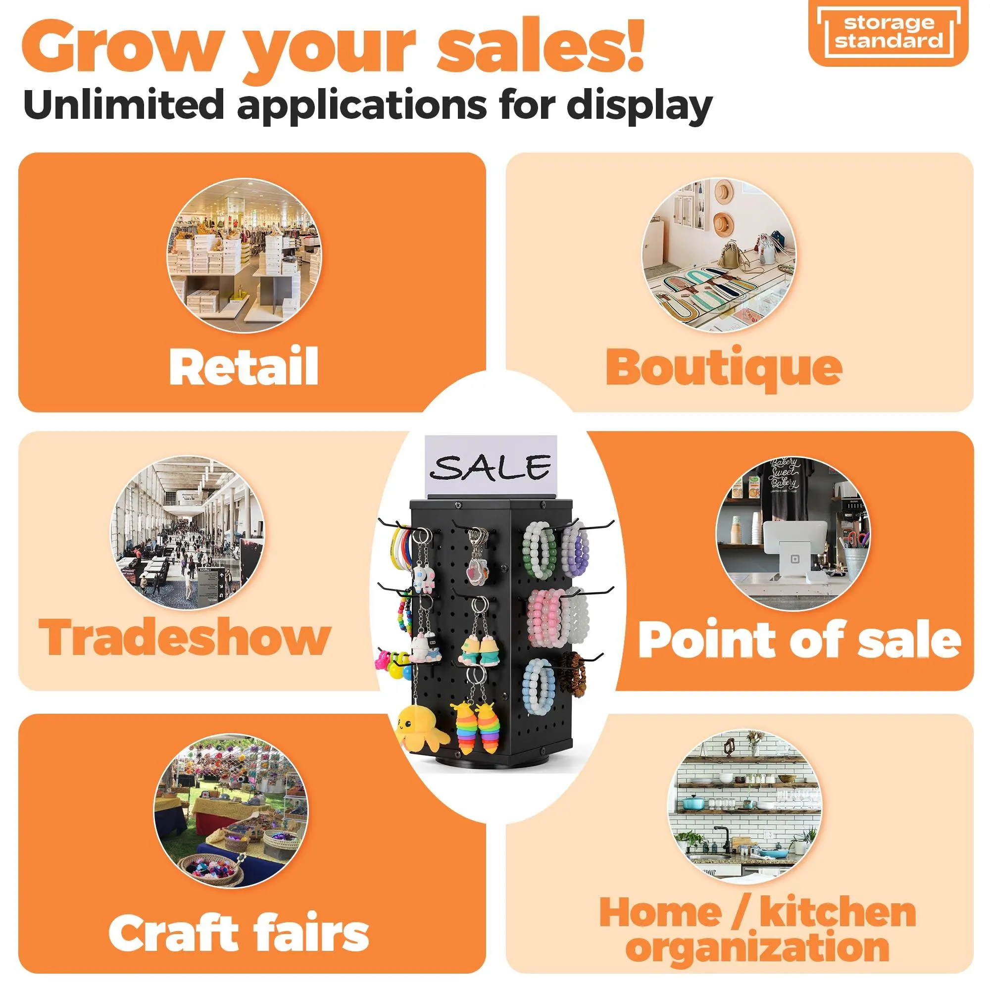 Counter Rotating 4 Sided Metal Retail Display Rack Pegboard Display Stand for Jewelry and Crafts