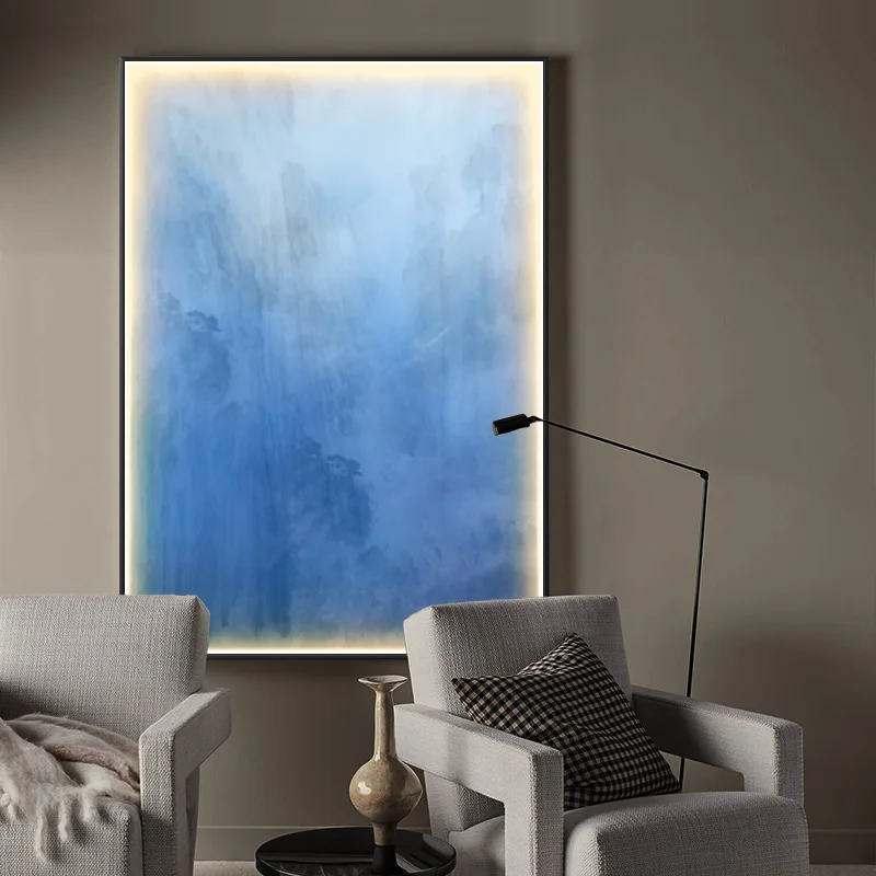 New Chinese Style Porch Decorative Painting Simple and Abstract Living Room Floor Mural LED Light Hanging Painting