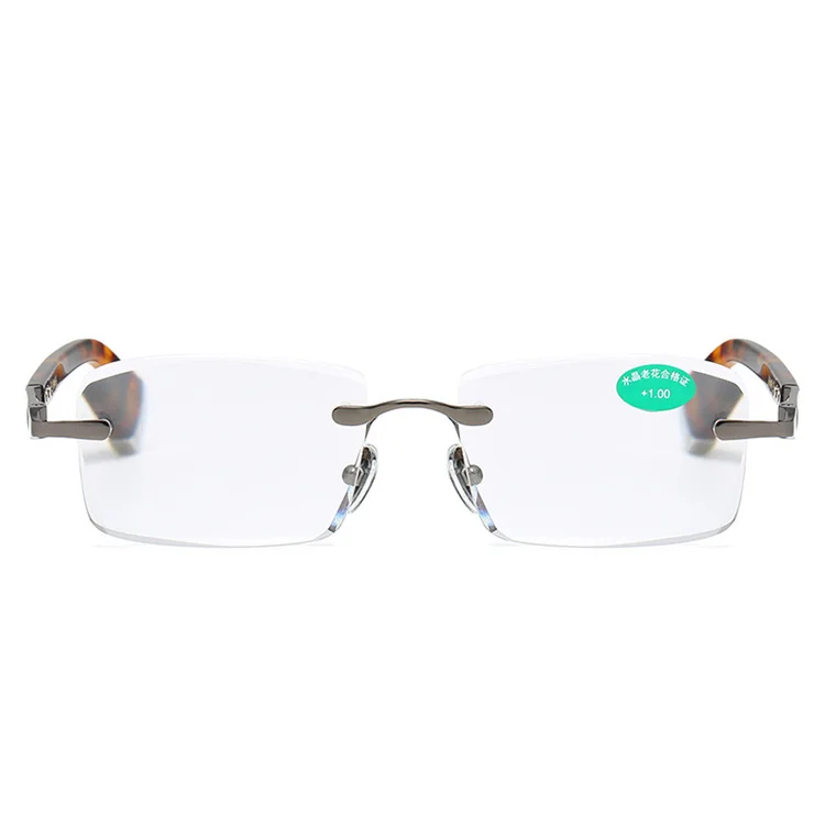 High quality men and women Anti-blue light lens crystal presbyopia glasses frameless square reading glasses