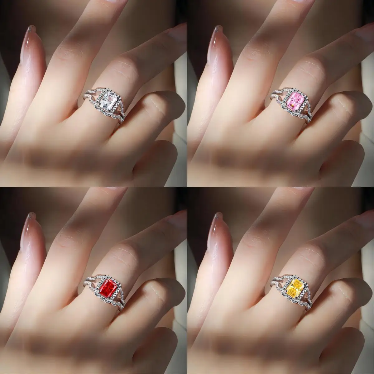 Fashion Silver S925 Wedding Engagement Rings Women Rhodium Plated Sterling Silver Cubic Zirconia Rings Simple