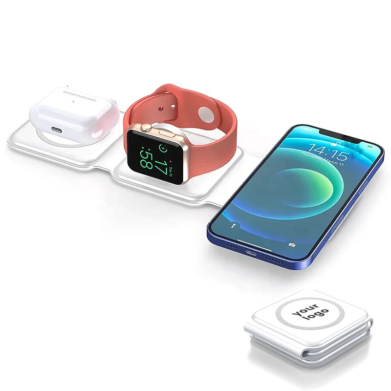 3 in 1 Wireless Charger Magnetic Foldable Charging Station Fast Wireless Charging Pad Compatible with iPhone/Samsung Apple Watch