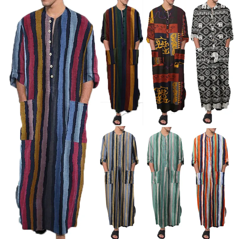 Men Muslim Clothing Pocket Full Sleeve Islamic Ethnic Clothes Tradition Outfit Male Religion Wear
