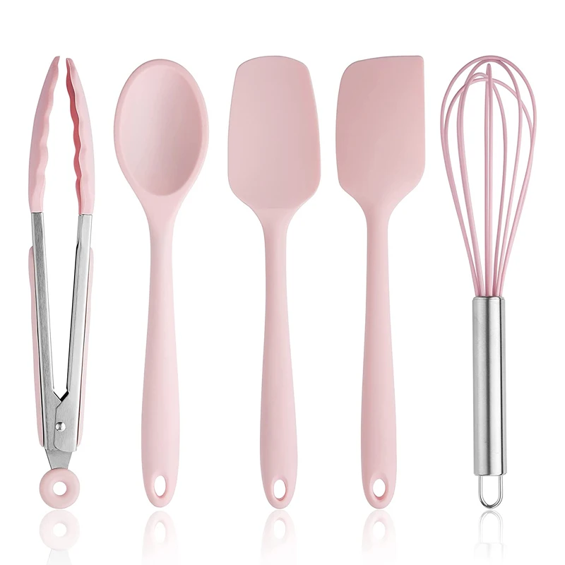 Colorful Silicone Cooking Utensils 5 Pcs Kitchen Utensil Set with Stainless Steel handles for Kitchen tools Nonstick Cookware