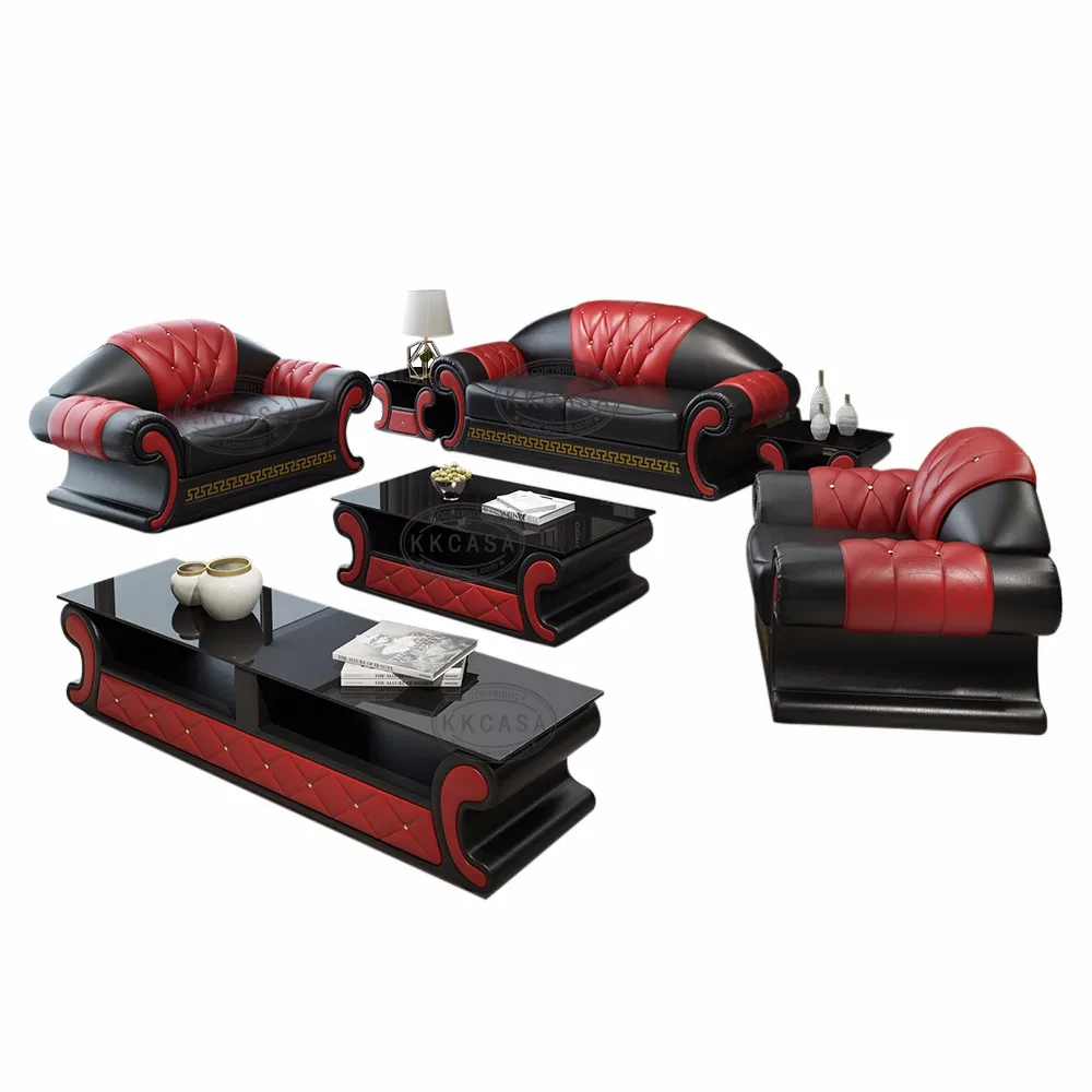 R3012 black and white leather sofas set 1+2+3