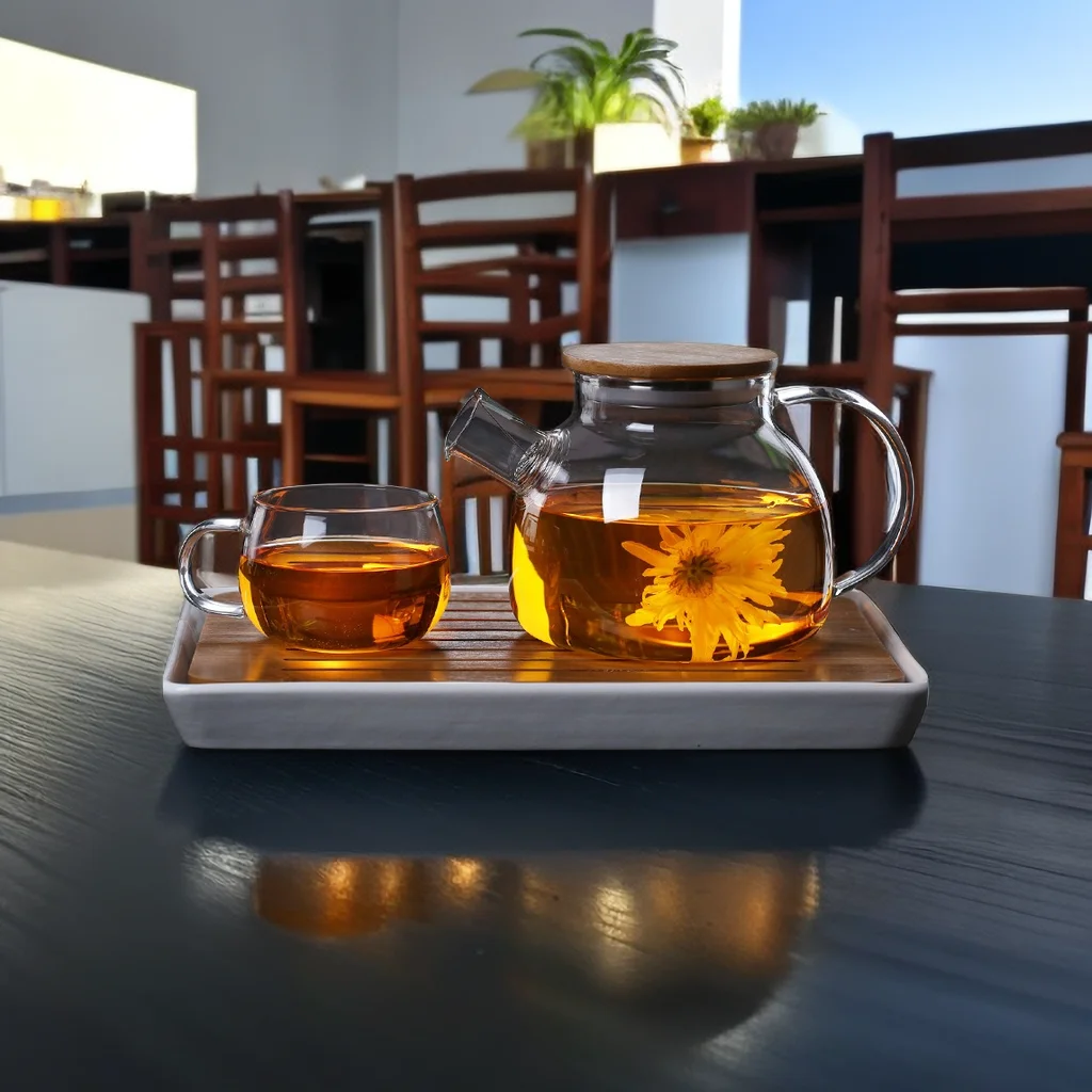 Hand-Blown coffee teapot bamboo lid spring infuser eco-friendly hot water 1L High Borosilicate Glass Teapot With Infuser