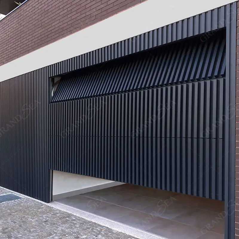 Wholesale Price Luxury Villa Flush Mount Batten Modern Grille Motor Automatic Black Aluminum Garage Door For House