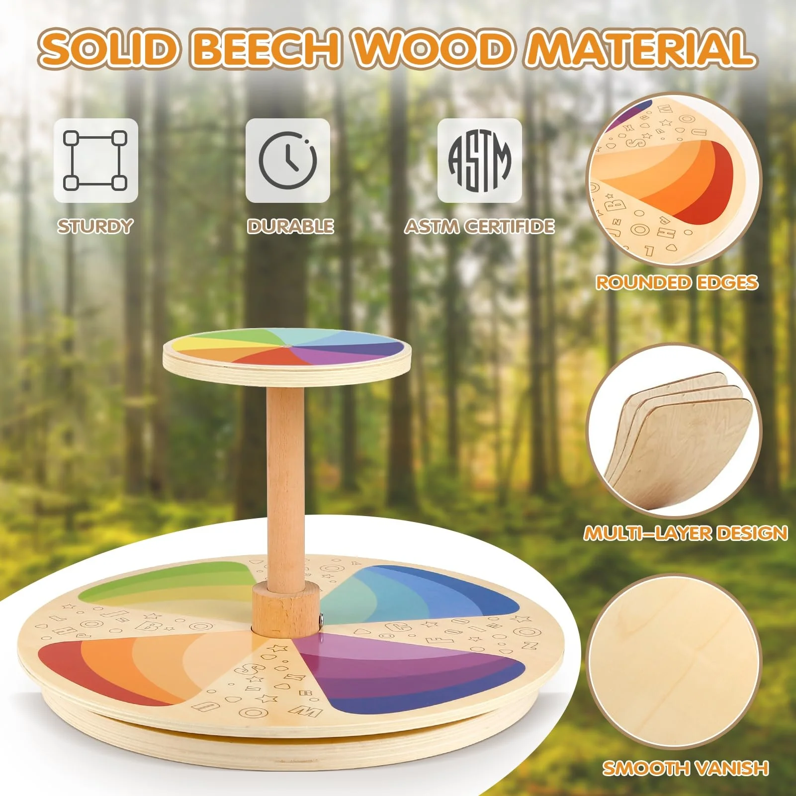 Decompression Early Development Classic Activity Toy Wooden Sit And Spin For Toddlers