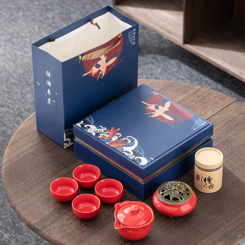 Creative Business Gift Chinese Handmade Porcelain 4 Cups And Pot Tea Set High-End corporate Gift set