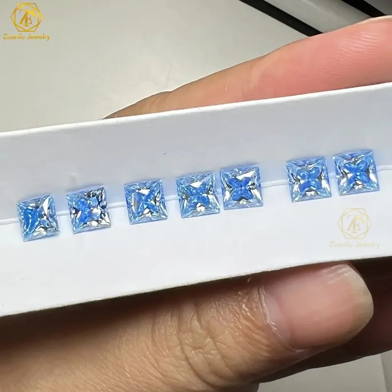 Zuanfo Gems Pink Yellow Blue Red Green Multicolor Square Moissanite Stone Princess Cut Loose Moissanite Factory Price