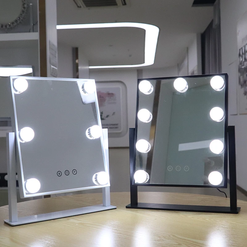 Маленькое настольное автономное голливудское зеркало для макияжа с 9 лампочками и подсветкой