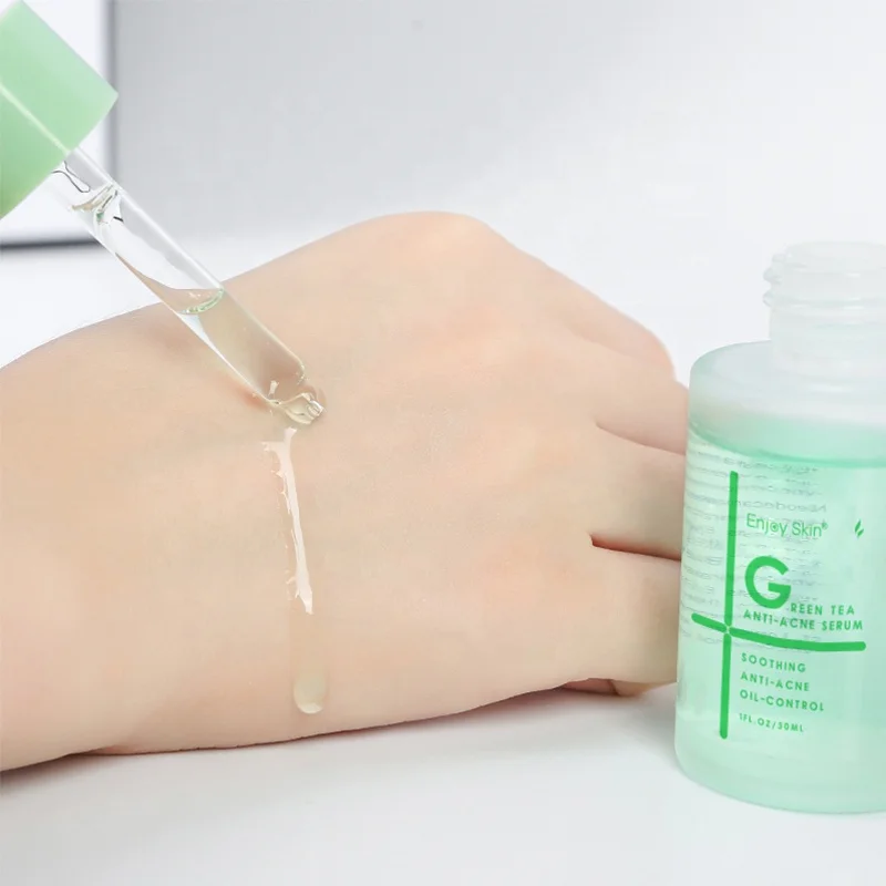 Organic Green Tea Face Serum Facial Oil Control Anti-acne Beauty Essence 30ml Customize Private Label Smooth Skin Oil Skin