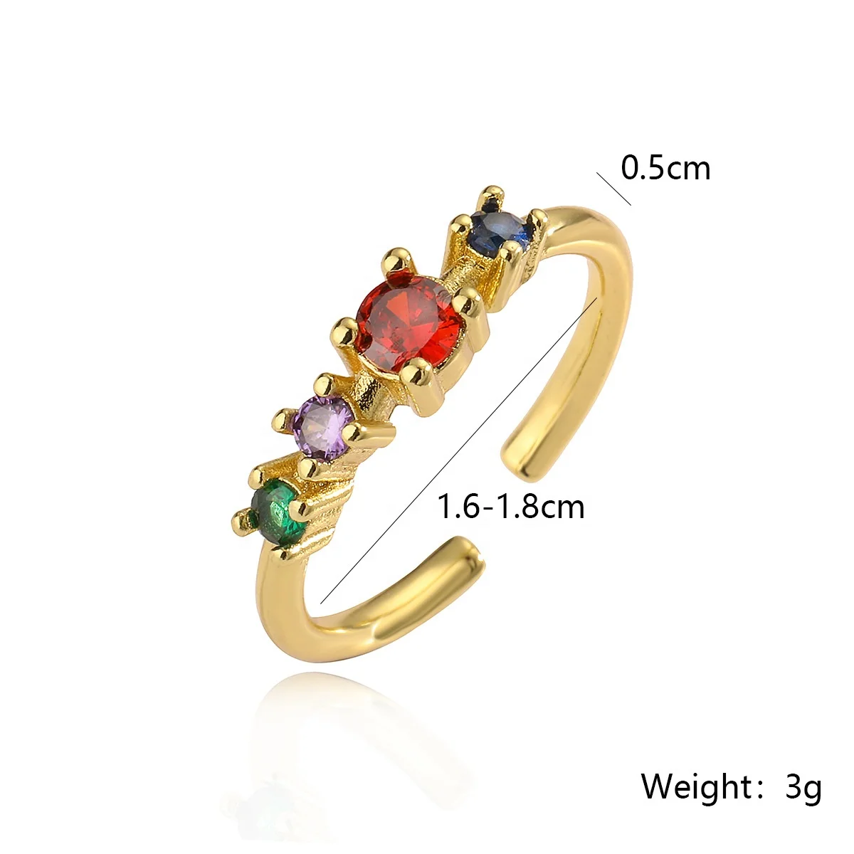Mixed Order Jewelry Colourful Gemstone Ring Amethyst Wholesale Chinese Jewellery Plated 18K Gold Geometric Open Ring Women