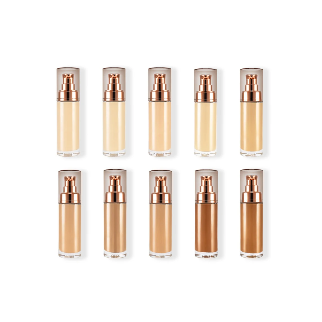 Wholesale bulk foundation makeup 8 color liquid make up foundation light dark glass luxury foundation bottle