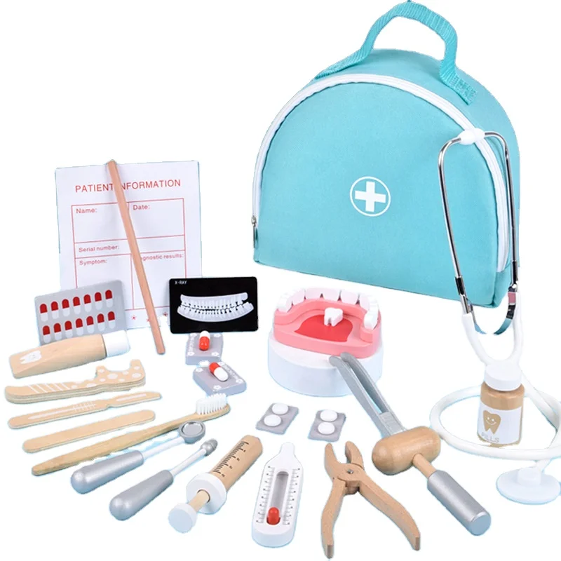 Factory Price Montessori Dentist Nurse Playhouse Medicine Games Medical Kit Toy, Doctor Toys Set Kids Wooden Pretend Play Kit