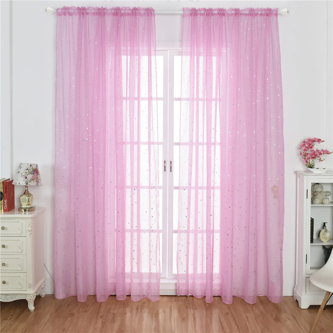 Home Decoration Small Fresh Pastoral Hot Silver Star Gauze Curtain Living Room Bedroom Window Gauze Muslin
