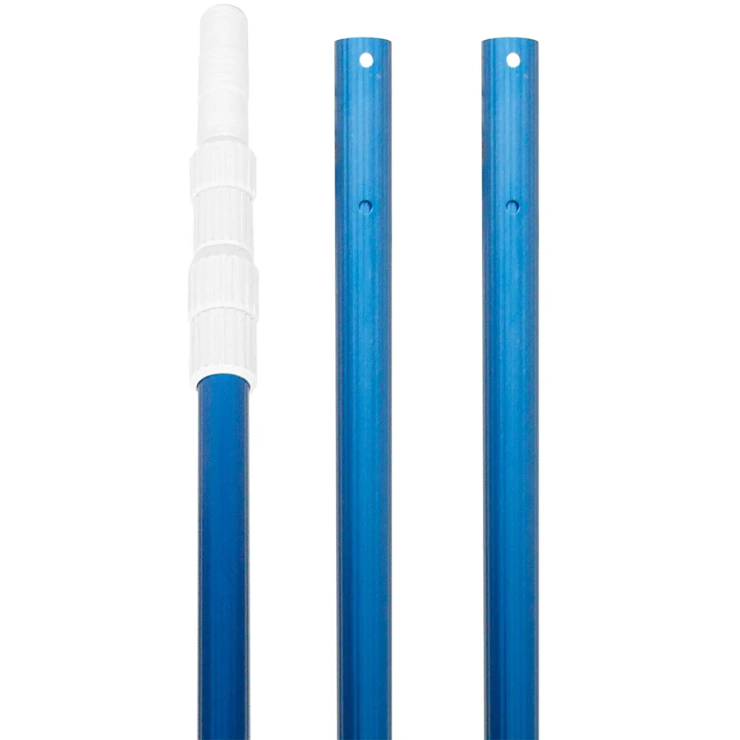 15 Feet Thicken 1.3mm Blue Aluminum Telescoping Swimming Pool Pole,Adjustable 3 Piece Expandable Step-Up,Attach Connect Skimmer