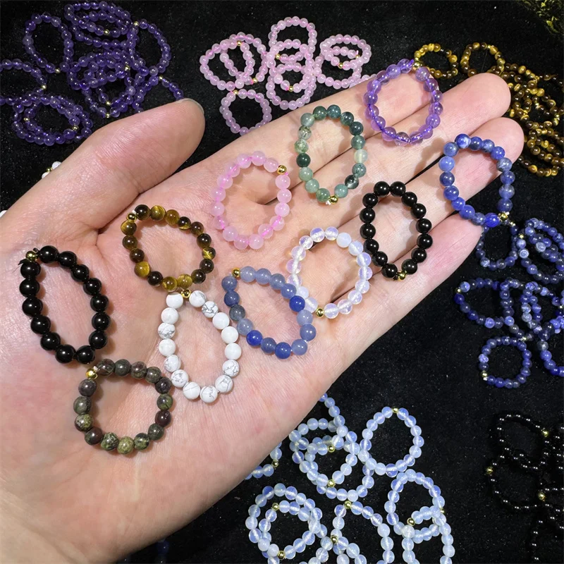 3mm beads Wholesale Price Amethyst Rings  Elasticity Finger Adjustable  Rings For Gift