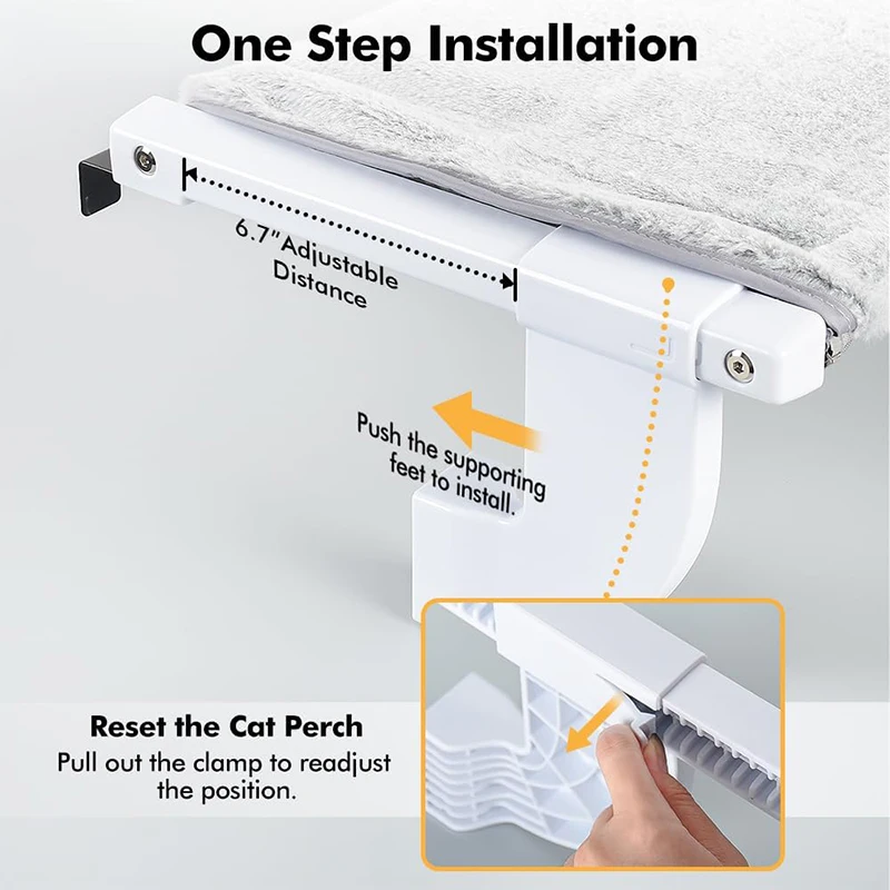 Pet Cat Window Perch One-Step Sliding Adjustment Cat Hammock Window For Windowsill & Bedside