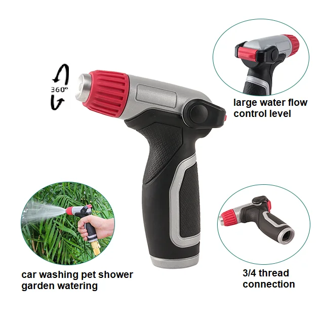 Lexia Durable Aluminum Garden Water Spray Gun Garden Hose Nozzle With 3/4 Thread Connection