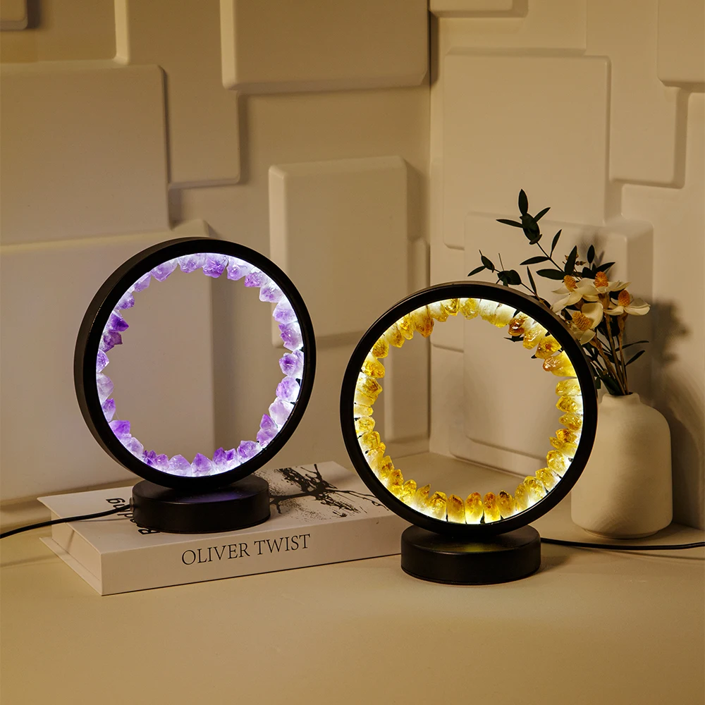 Natural Crystal Light/Amethyst Rose Quartz Raw Stone Healing Gem Stone Night Light Crystal Table Lamp for Home Bedroom Decor