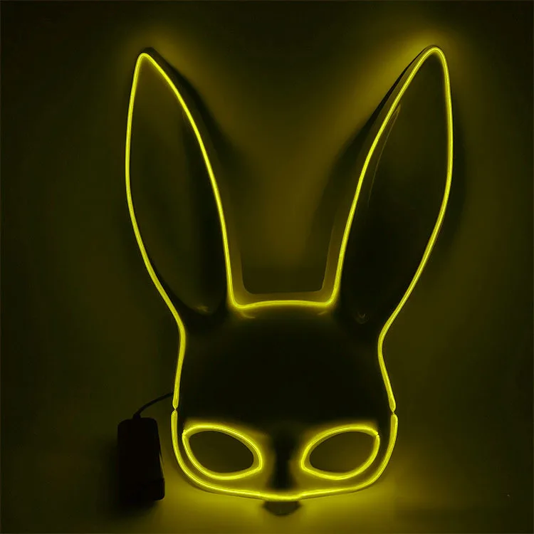 New Arrival LED Masquerade Mask EL Wire Glowing Bunny Mask Night Club Female Light Up Mask White