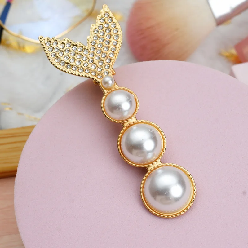 Fancy luxury rhinestone seashell hair pin pearl star crocodile ladies hair clips
