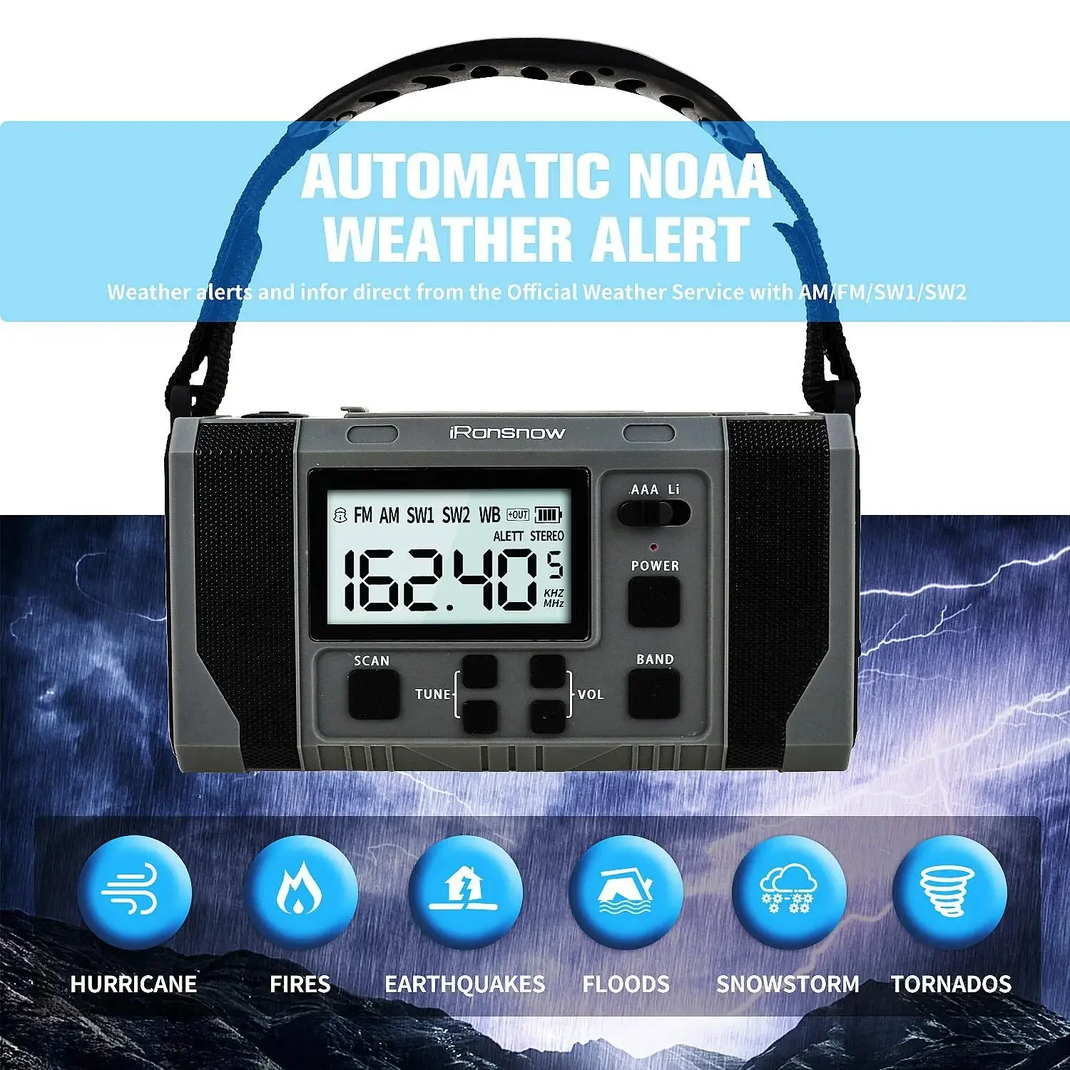 Solar USB Charging Portable Radio Hand Crank Dynamo Power Bank LED Flashlight SOS Emerncy MP3 Player Screen Weather Radio