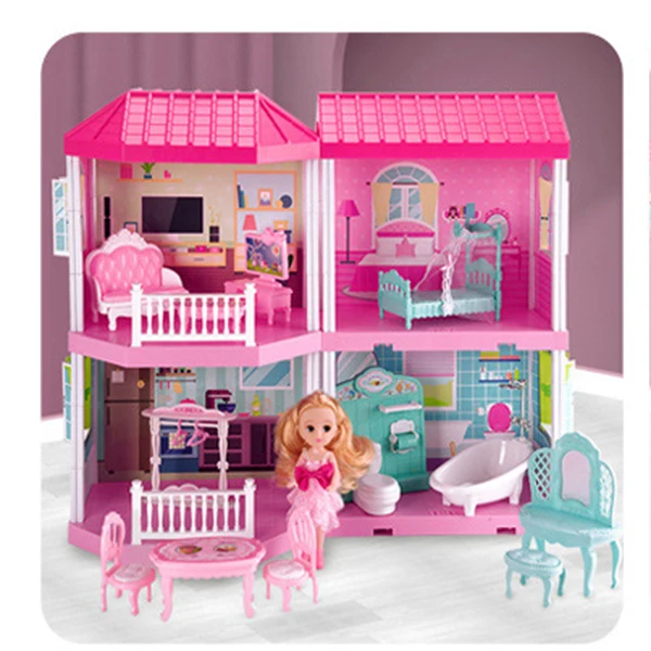 
2021New 2 floors doll house and high quality house toys for kids play house inside 
