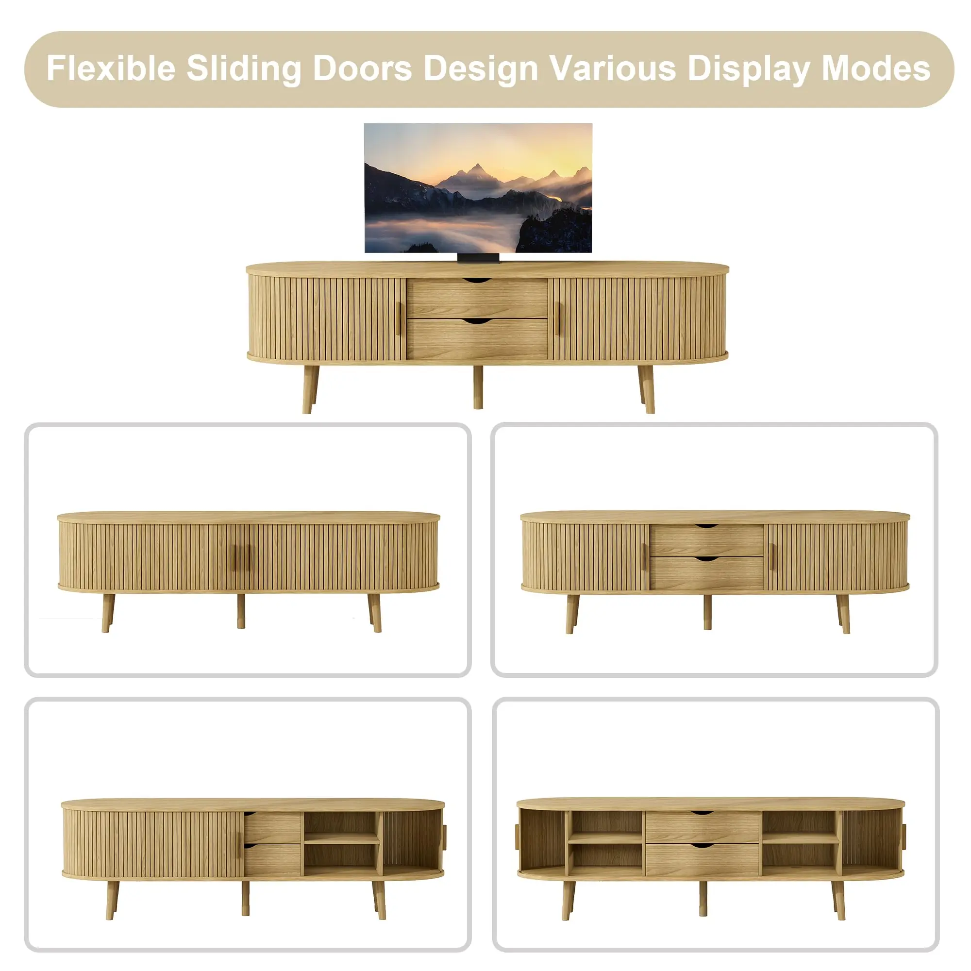Farmhouse Curved Round Edge TV and Media Console Table 2024 New TV cabinet with sliding door