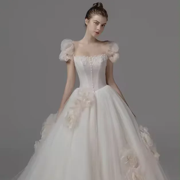 Main wedding dress 2024 new forest temperament super fairy princess style bride dream French gauze simple wedding dress trailing