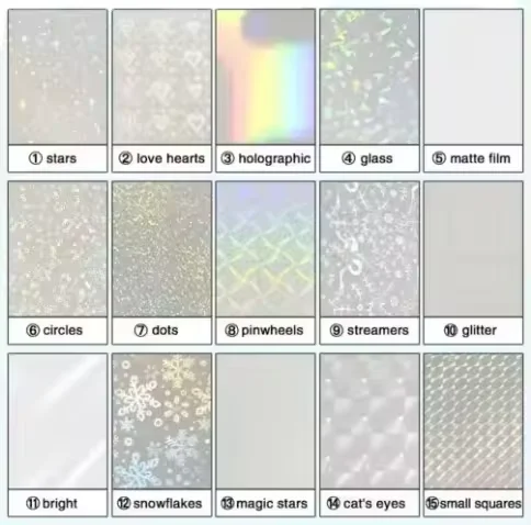 High Glossy Self Adhesive protective holographic Cold Lamination film for photos cards pictures decoration