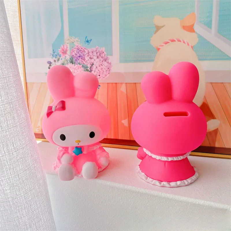 Sanrio Melody Piggy Bank Kuromi Cartoon Large Capacity Money Box Cute Drop-Resistant Kids Saving Pot Anime Toys Girl Gift