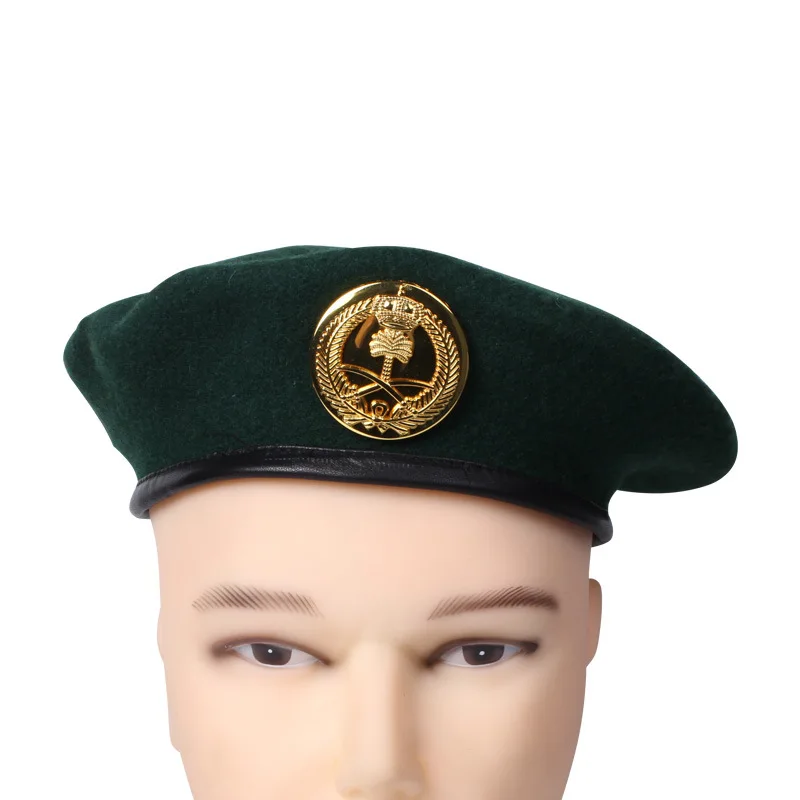 Customized Colored Red Green 100% Wool Tactical Berets High Quality metal cap insignia Beret Hat for Saudi