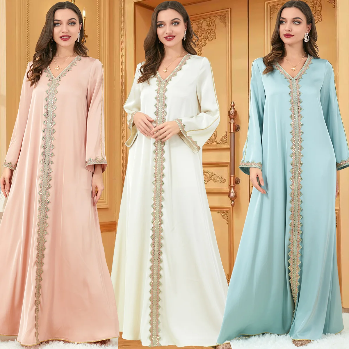 2023 New Vintage Ethnic Solid Kaftan Abaya Dress Women Middle East Arab Oman Moroccan Caftan Dubai Muslim Abaya Islamic Clothing