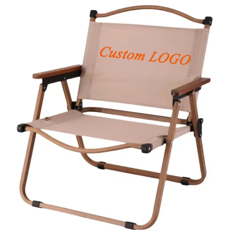 Customized Logo Folding Beach Chair Fishing Foldable Outdoor Wholesale Lightweight Picnic Camping Chairs with Wood Armrest