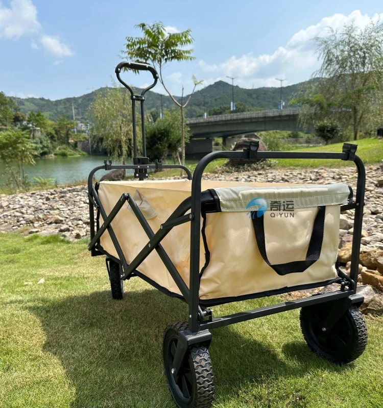 Collapsible Folding Wagon Beach Wagon Cart Heavy Duty Foldable with Big Wheels Utility  Wagon with Side Pocket And Desktop