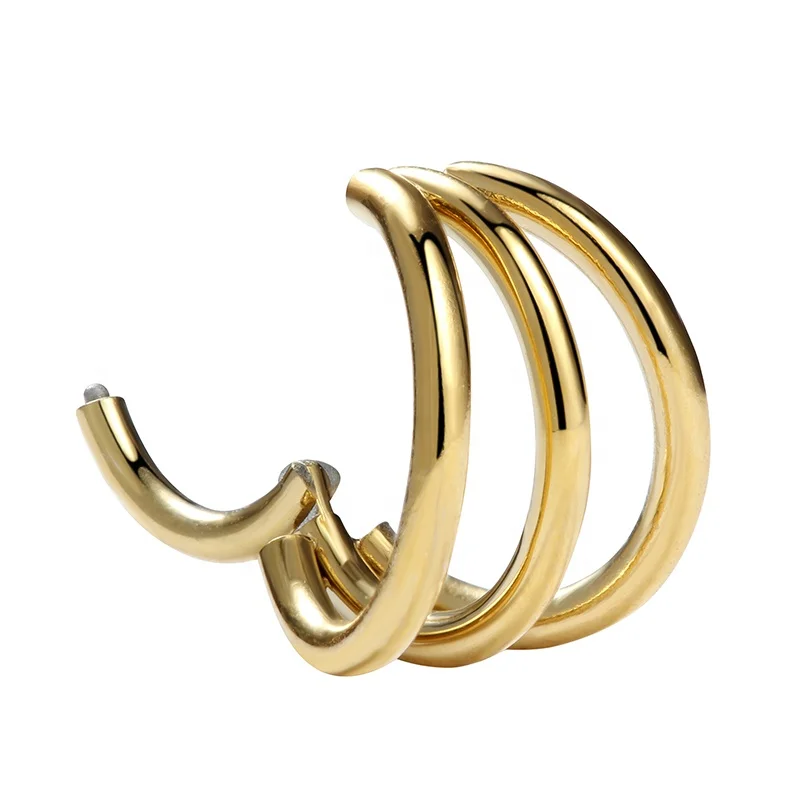 Giometal PVD 18K Золото оптом имплантат титановый 3 стека уха Daith пирсинг петли Септум Кликер кольцо для носа ювелирные изделия женщин