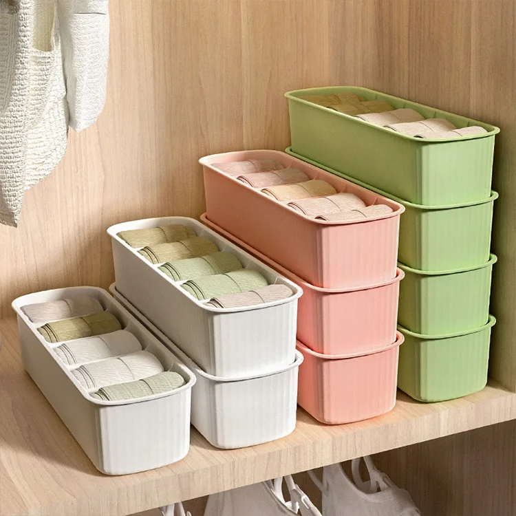 Household wardrobe drawer type underwear striped design plastic 5 compartment socks storage box