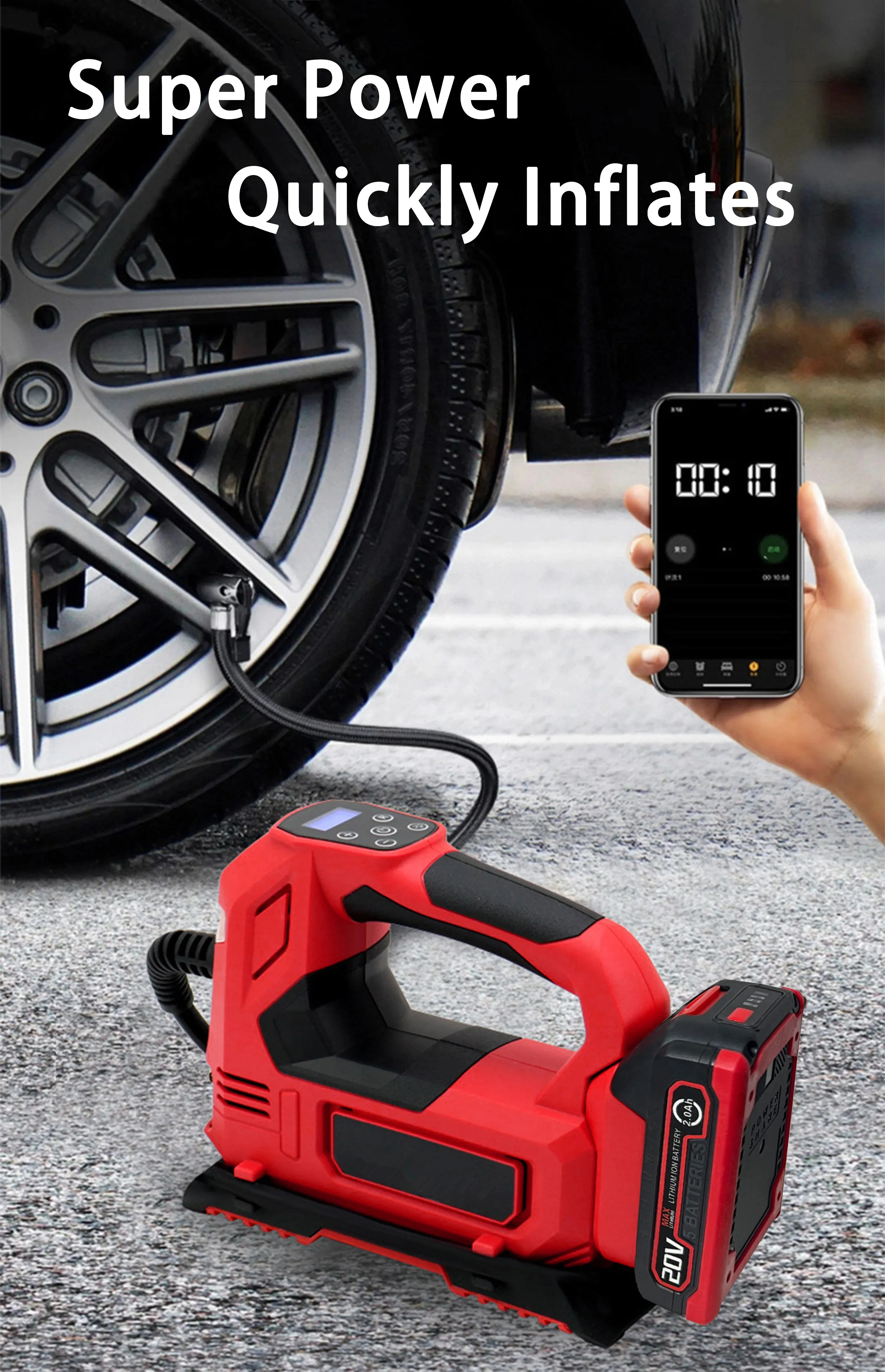 Cordless Tire Inflator Air Compressor for Car 20V 10000mah Battery 160PSI Portable Handheld Air Pump with Digital Pressure Gauge