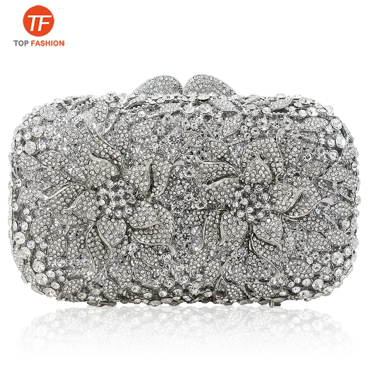 China Factory Wholesales Nice Crystal Rhinestone Clutch Evening Bag for Formal Party 2 Foral Clutch Purse