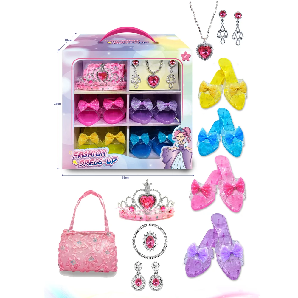 Princess Dress Up Shoes - Princess Toys with Play Shoes & Pretend Jewelry Accessories for Girls Aged 3-6 Birthday Xmas Gift
