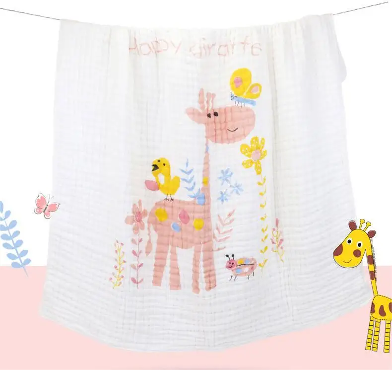 9-Laye High Quality Organic Cotton Bath Swaddle Towel Knitted Printed Cartoon Design Square Shape for Newborn for Home Use