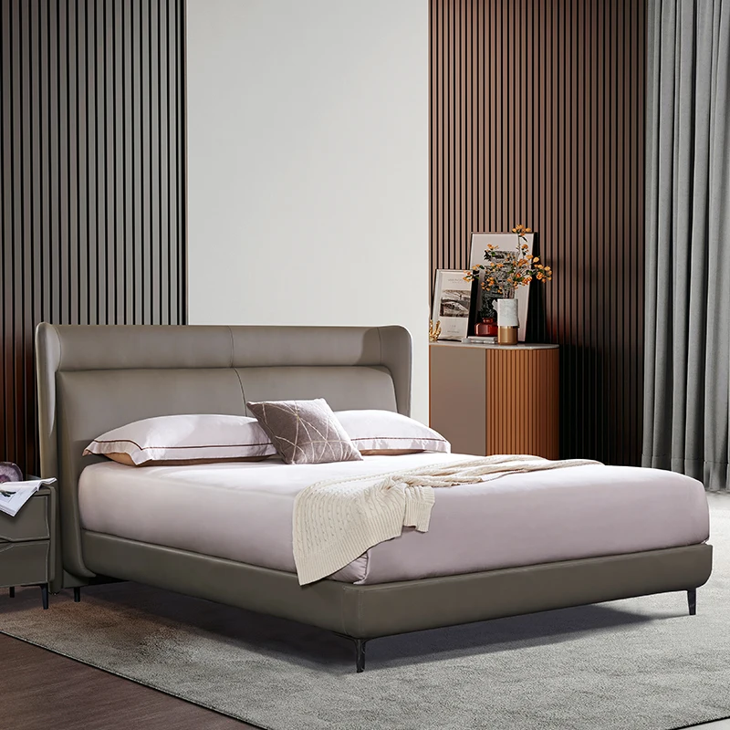 Hotel Platform Luxury Upholstered King Size Bed Leather Bed 1.8 M Double Bed Queen Size