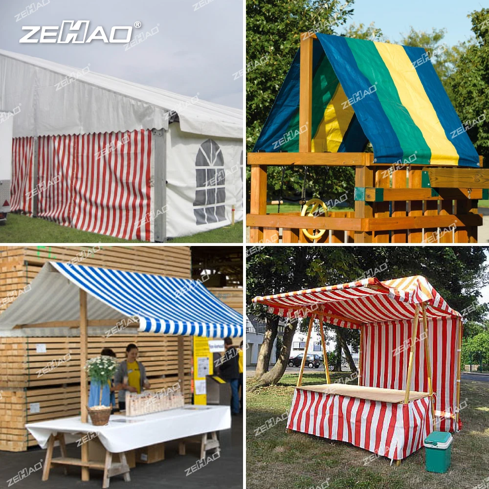 Zehao Waterproof Colorful Tarp For Stall Tent Wall Cargo Floor Roofing Cover Blue Orange PE Tarpaulin Stripe Tarp
