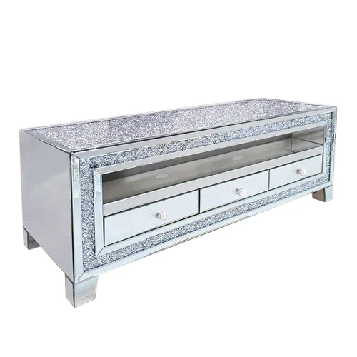 Living room glass furniture Europe style crushed diamond table top mirrored TV stand