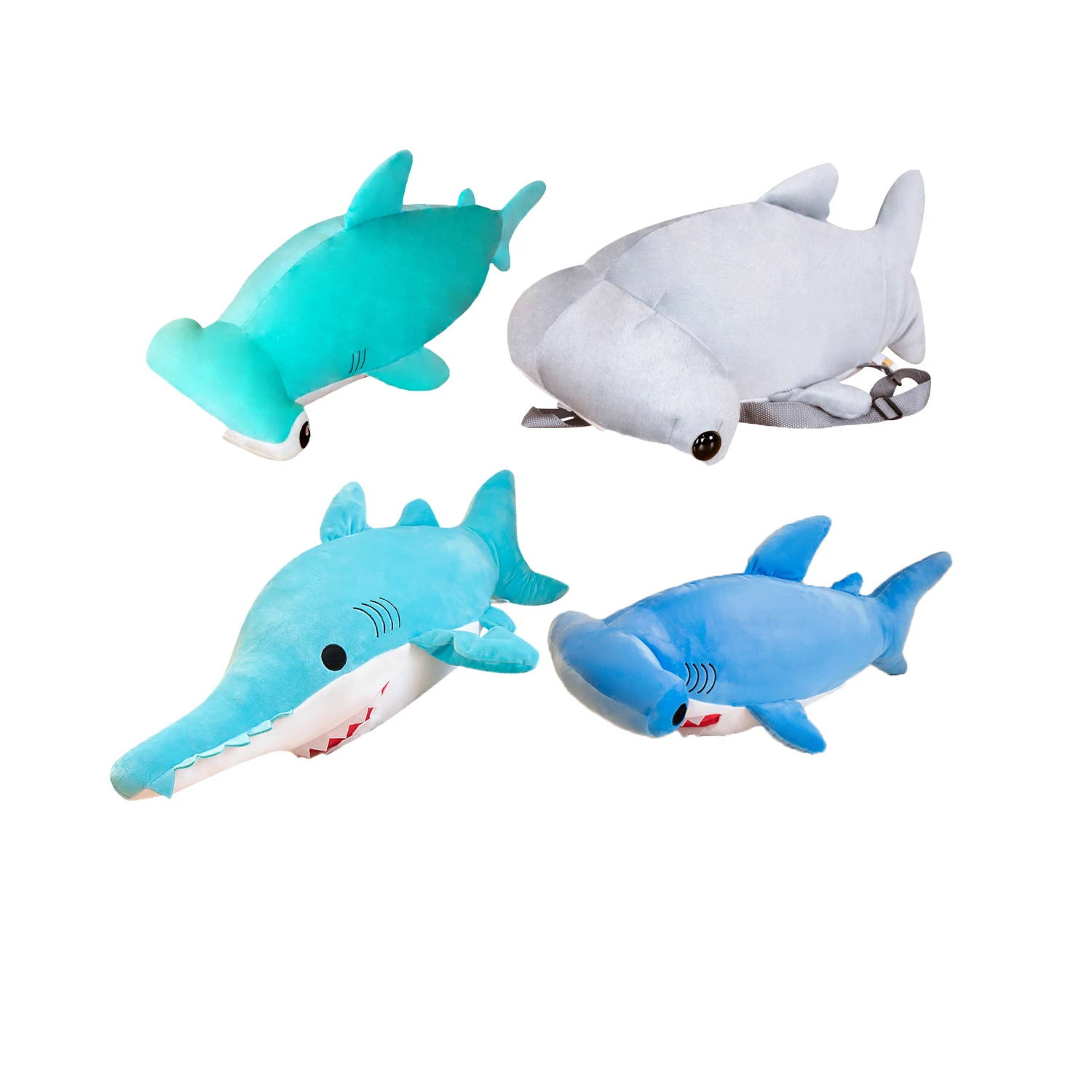 Quality Giant Stuffed Hammerhead Shark Plush Grey Whorl Shark Soft Blue Sand Tiger Shark Backpack Animal Bag Custom Logo Pattern