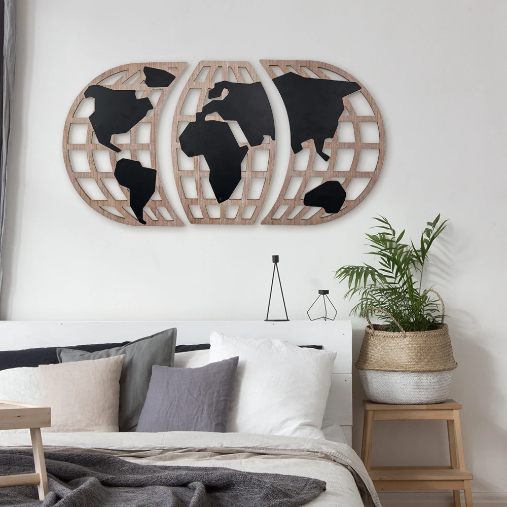 Xingcheng Wholesale hot selling nordic custom mdf 3 panel sets wooden wall world map wall art craft home decor