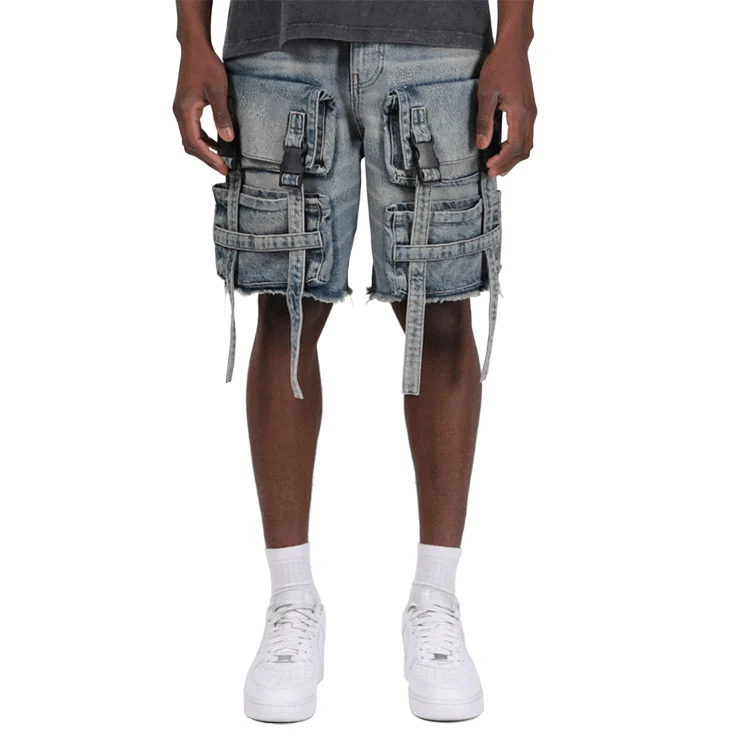 Шорты мужские из денима с карманами универсальные модные повседневные джинсовые короткие штаны в стиле хип-хоп грязной